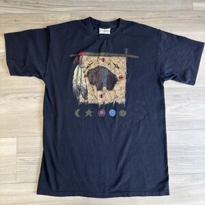 Vintage 1993 Soft Goods Buffalo Mens Size L Shirt Sun Dance Native‎ USA Black